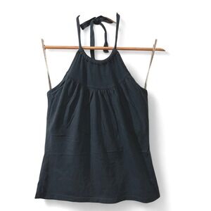 Billabong Black Halter Top L Ribbed Knit Trim Y2K Surf‎ Beach Festival Boho Tank